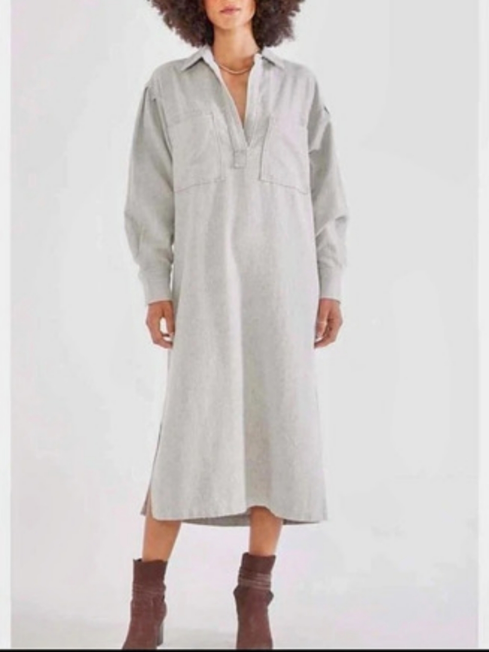 Etica Ethically Made Daria Brushed Cotton Shirt Dress in Heather
